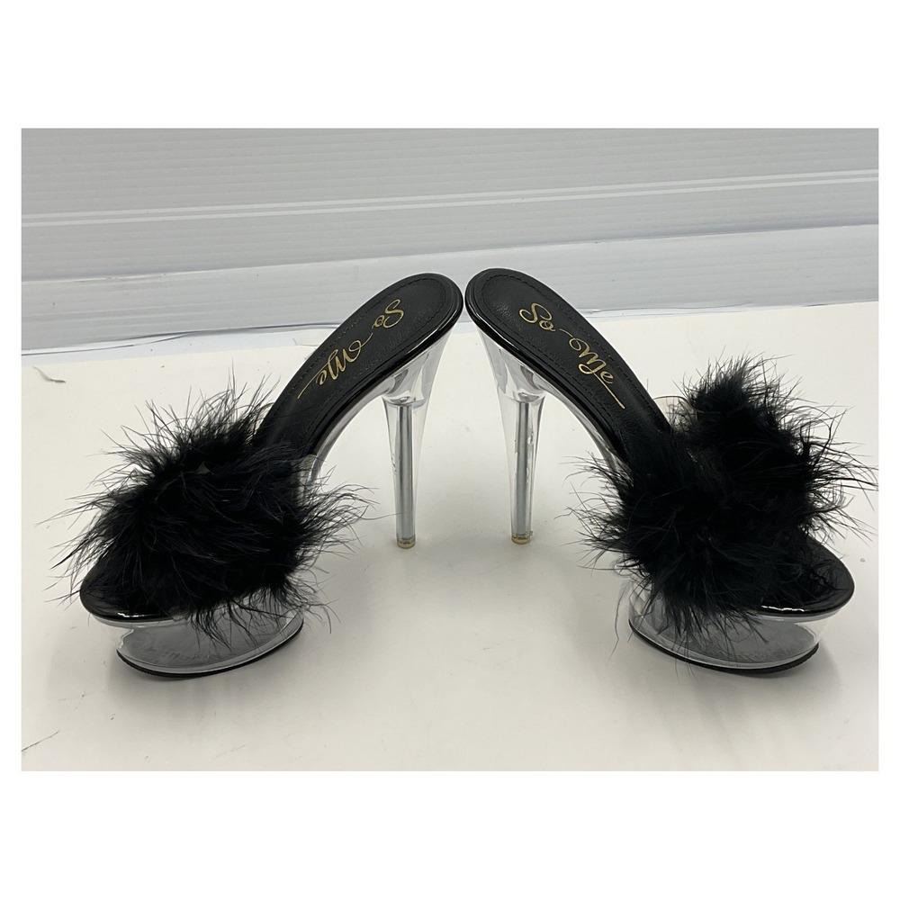So Me Women's Black Feather Platform Stiletto Heels Size‎ 7